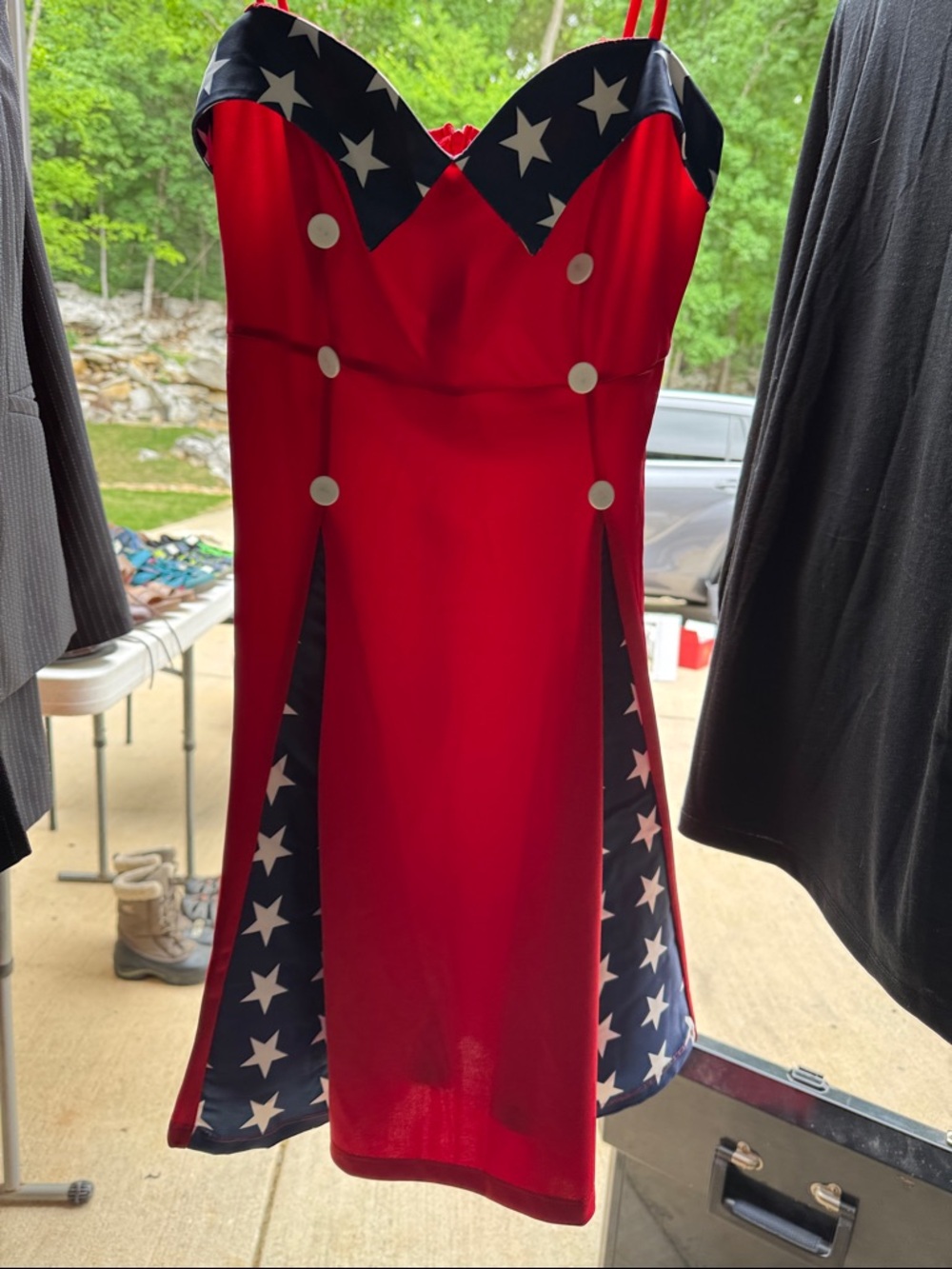 Red Star-Trim Spaghetti Strap Dress perfect for 4th of July